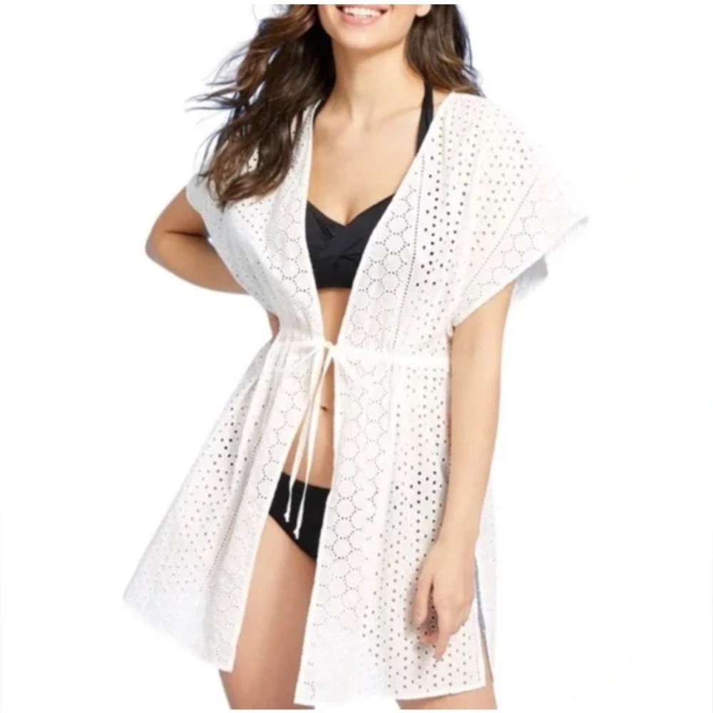 Kona Sol White Eyelet Swim Cover-Up